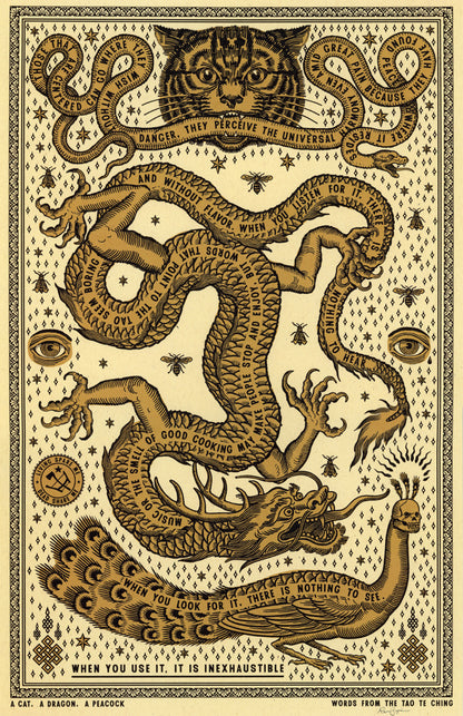 A Cat, A Dragon, A Peacock Print